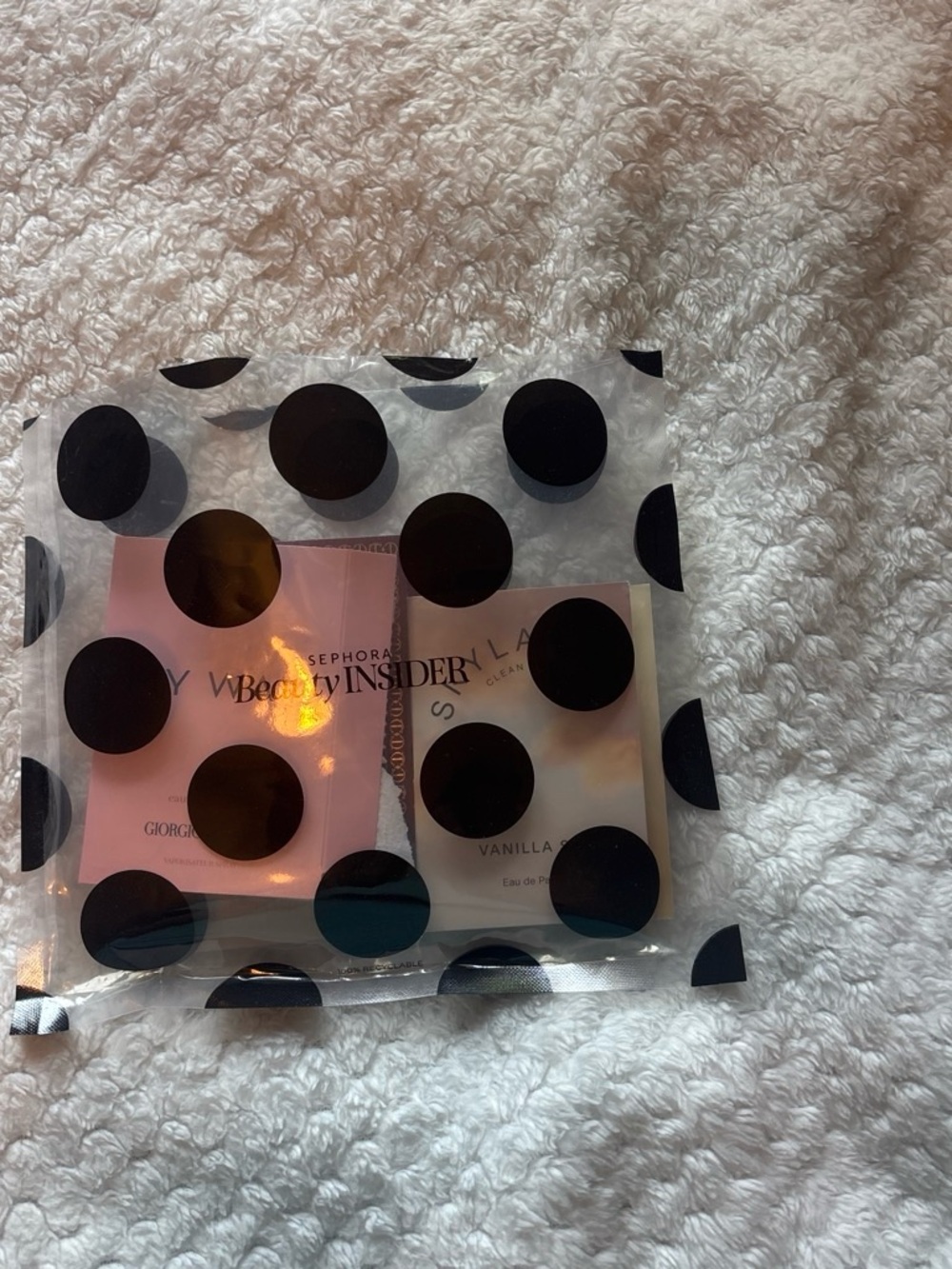 Sephora Polka Dot Pouch with Pink and Cream Sample Cards